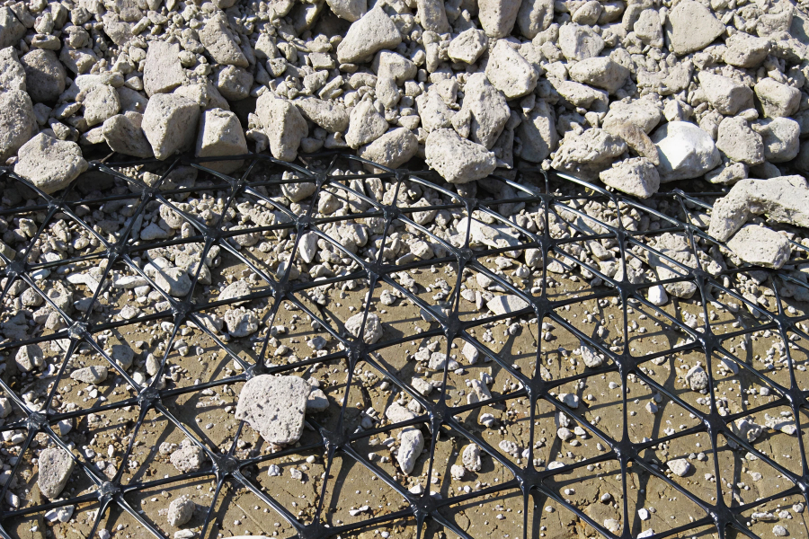 triax geogrid laid among rocks and rubble