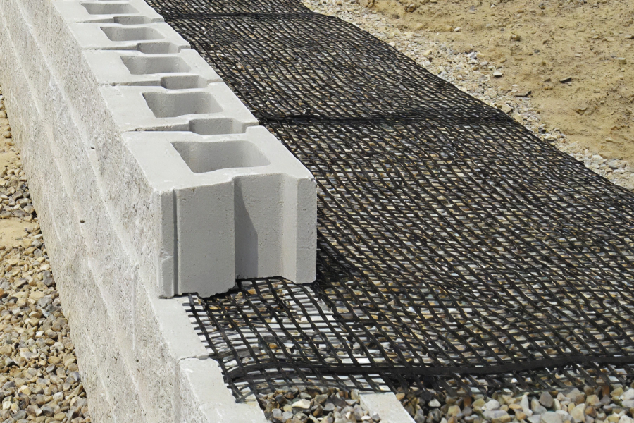 uniaxial geogrid laid in between brick layers